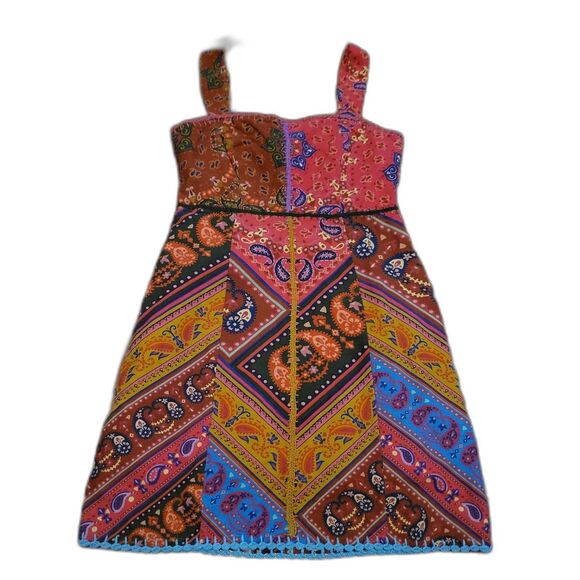 FARM RIO Red Patchwork Bandana Sleeveless Embroidered Mini Dress Women's Medium - Picture 13 of 15